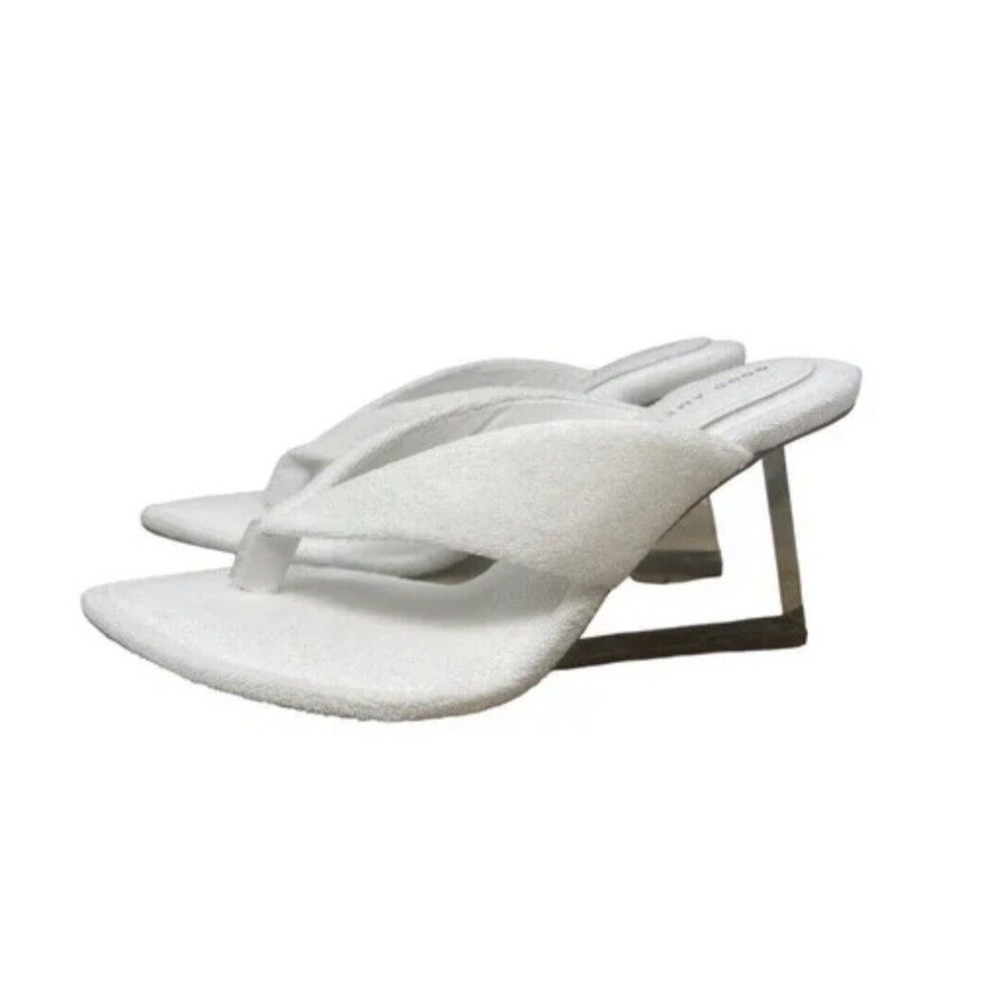 Good American White Terry Heels Clear Lucite Wedge Size 10 NIB Shoes Sandals